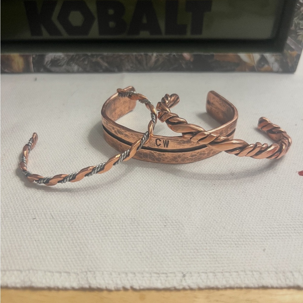Handcrafted Copper and Silver-Tone Twisted or cuff Bracelet. Custom made